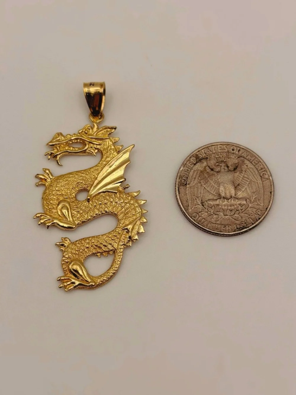 10k Solid Yellow Gold Serpent Chinese Zodiac Winged Fire Dragon Charm Pendant